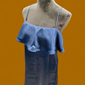 Kimchi Blue Dress Medium Blue Satin Ruffle Flounce Slip Dress Spaghetti Strap
